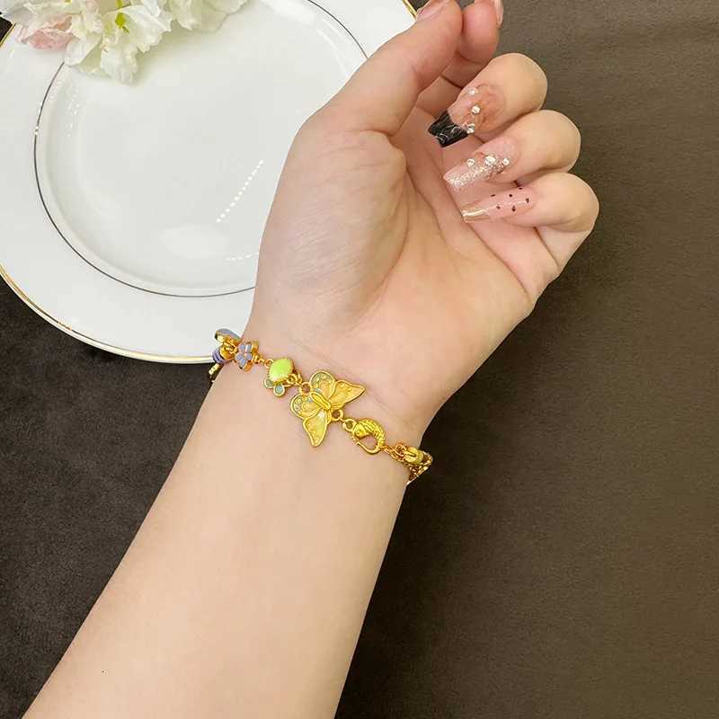 New Chinese Ancient Sand Gold Light Luxury Enamel Butterfly Half All-match Design Long-term Color-free Jewelry H260321 - view 4
