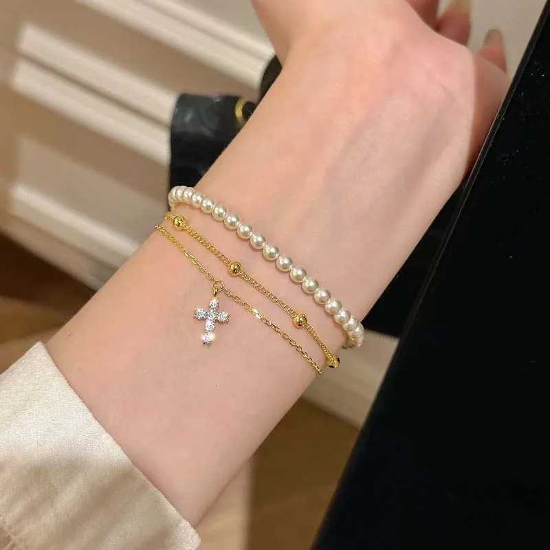Fashion Gold Color Cross Chain For Women Girls Exquisite Crystal Double Layer Adjustable Charm Jewelry Gifts H260321 - view 4