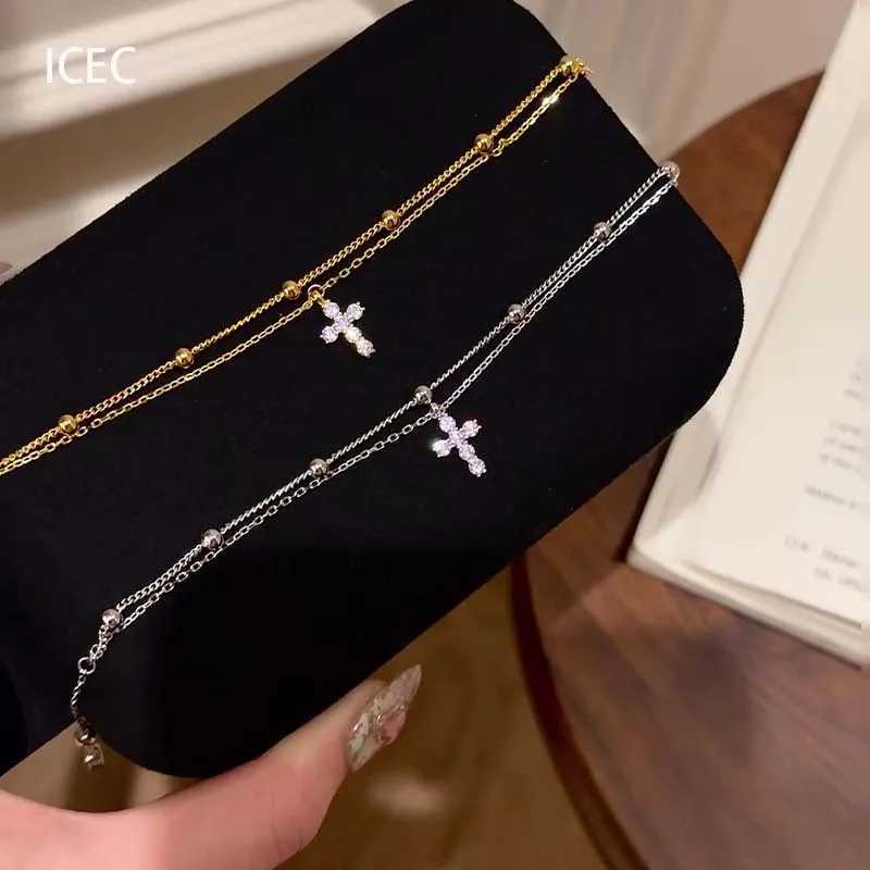 Fashion Gold Color Cross Chain For Women Girls Exquisite Crystal Double Layer Adjustable Charm Jewelry Gifts H260321 - view 6