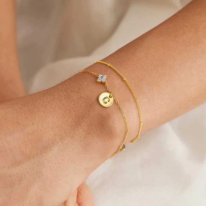 Dainty 14K Gold Plated Cubic Zirconia Initial Layered Letter for Women Girls Jewelry Personalized Gifts H260321 - view 4