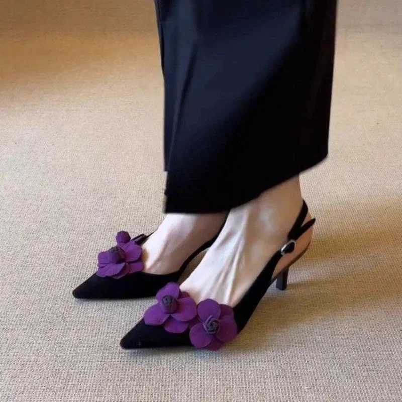 2025 Summer New Retro Pointed Toe Decal Womens Shoes Fashion Outdoor Party High Heels Sandals Sandalias Mujer C260321