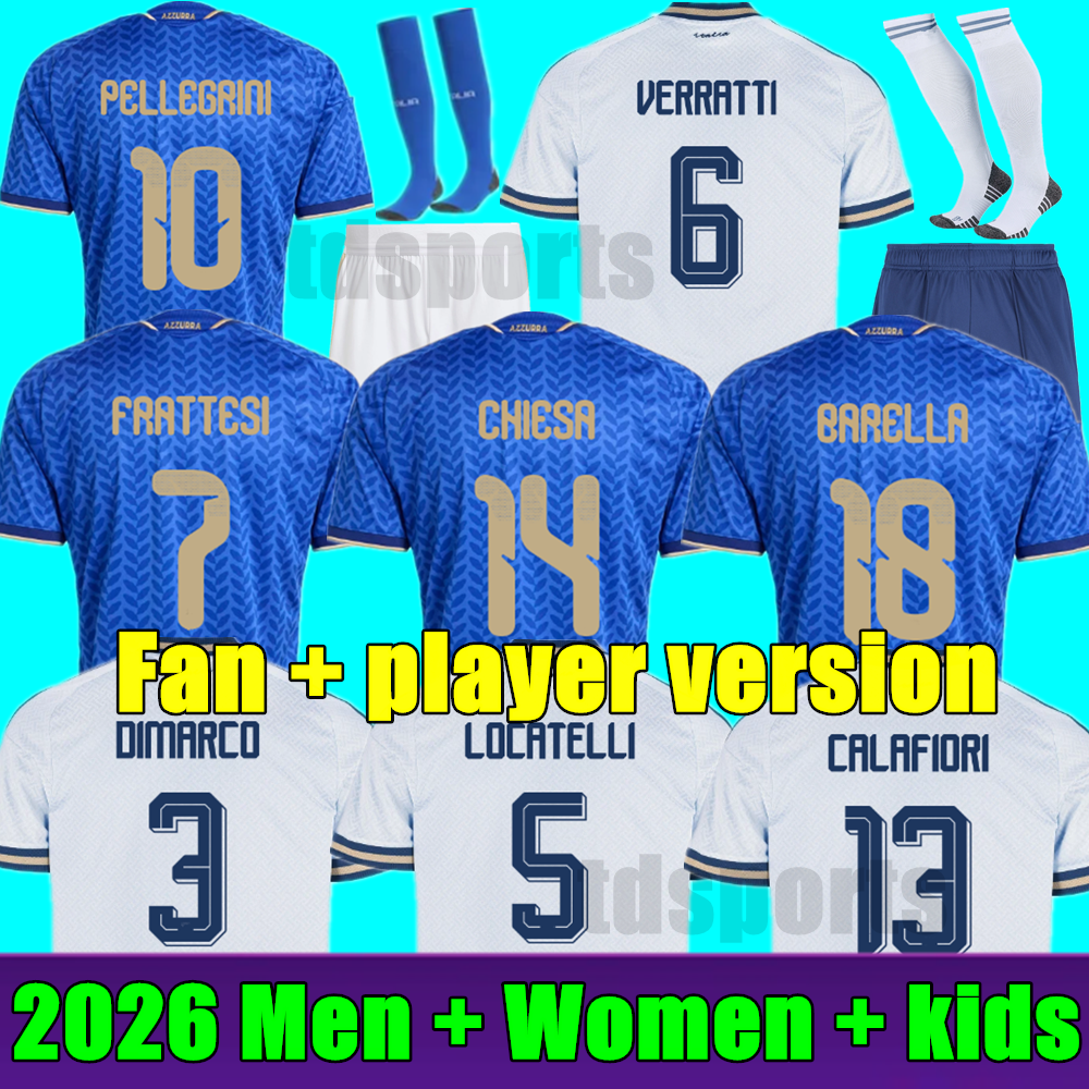 2026 Italy Soccer Jersey PELLEGRINI CHIESA Home away goalkeeper player version football INSIGNE BARELLA JORGINHO BASTONI italie Men women kids kit football shirt