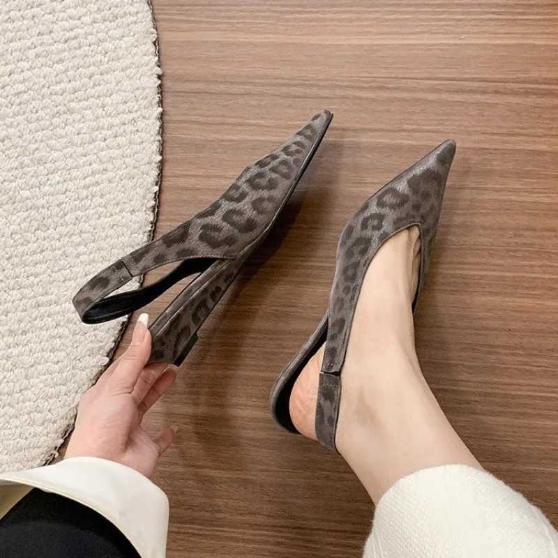 New Style Leopard Women Heeled Sandals Sexy Pointed Toe Woman Shoes Elegant Summer Fashion Slides s Sandals C260321