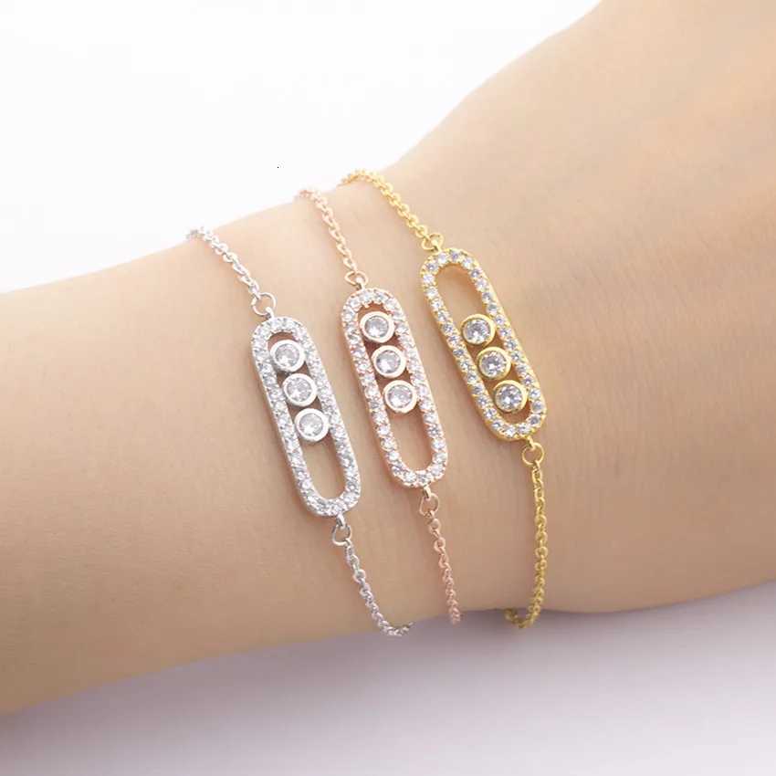 Fashion Rose Gold Plated 3 Dot Beads Bar Charm Geometric Figure Stainless Steel Link Zircon Bangle Jewelry H260321 - view 7