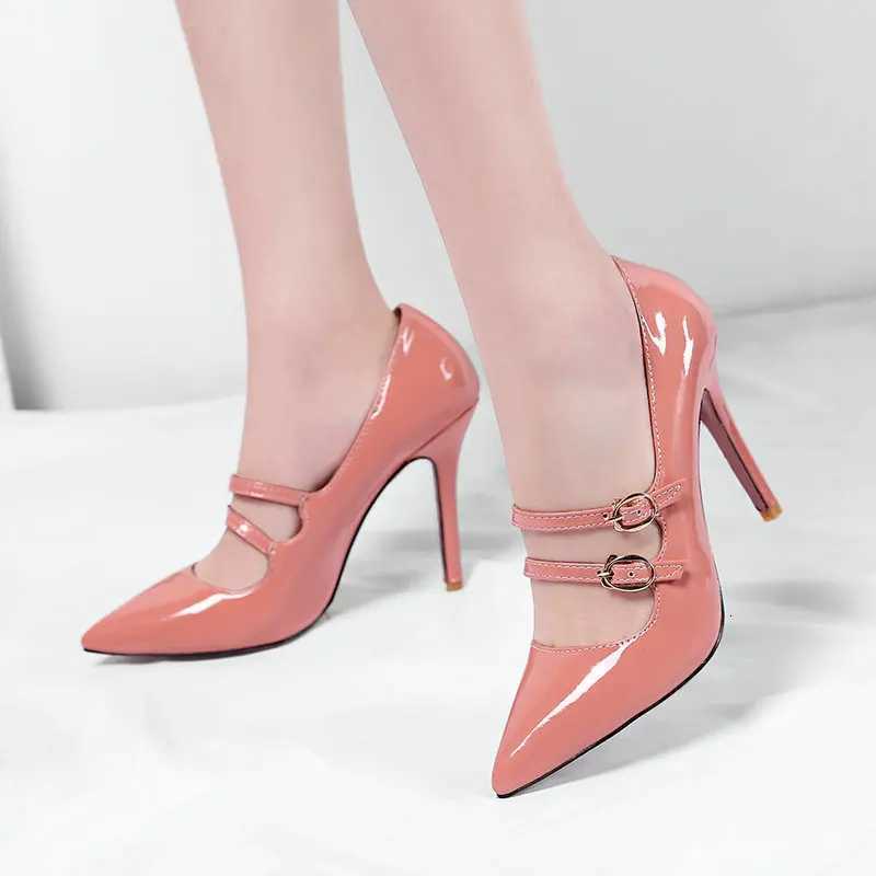 2025 Womens Shoes New patent leather pointed high-heeled shoes Size 34-46 belt Caligae shoes C260321