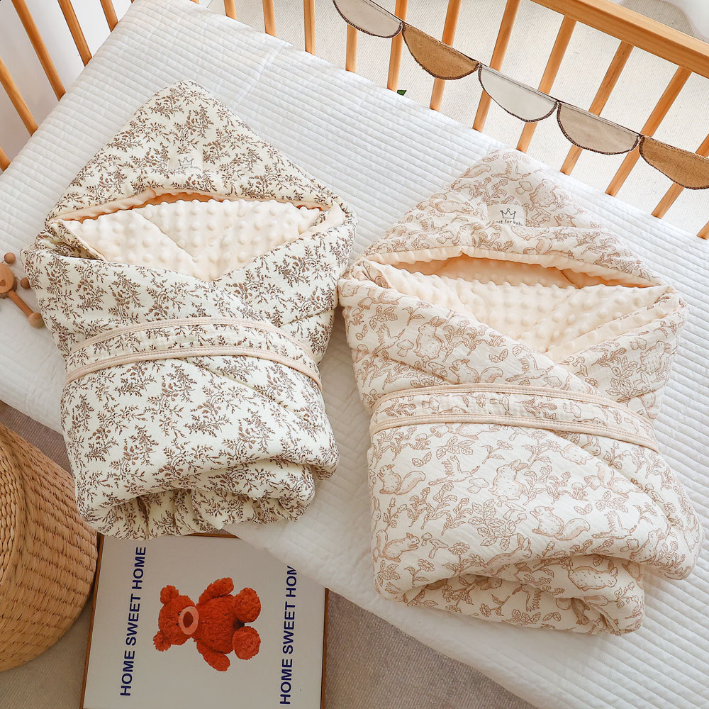 Autumn Winter Warm Print born Blanket Cotton Warm Baby Quilt 85*100cm 240627