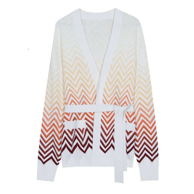 2026 high-end designer autumn and winter elegant D19 women's V-neck long sleeved striped knitted cardigan