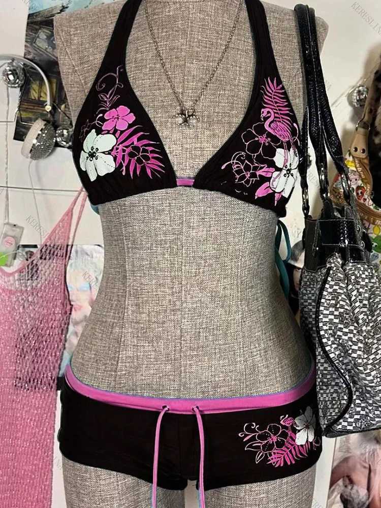 Vzvn Sexy Printed Lace Naked Bikini 2 Pieces Set Womens Swimwear Slit Beach Bikini 2026 New Summer Swimwear Bikinis Set M260321