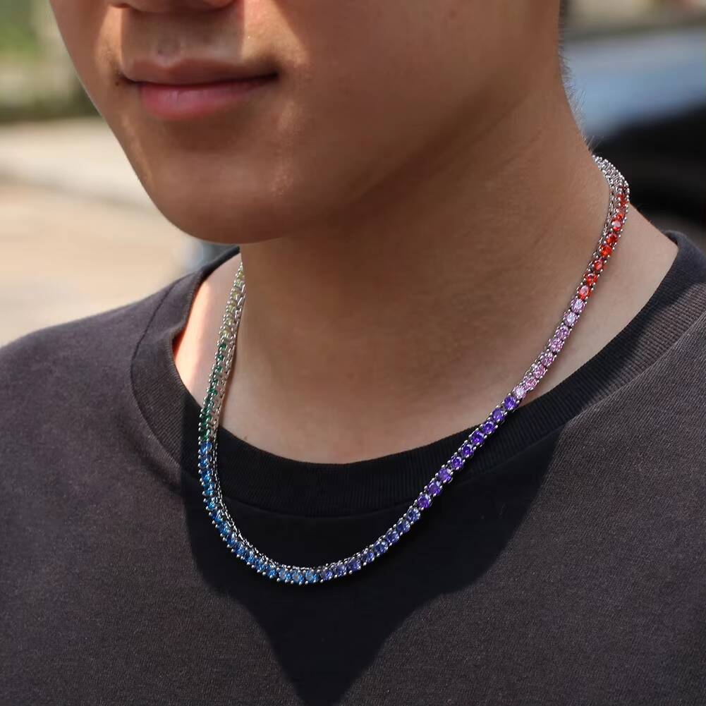 Women Men Iced Out Rainbow Choker 4mm Tennis Necklace Multi Colored Chain CZ Jewelry Initial Charm Custom Necklace