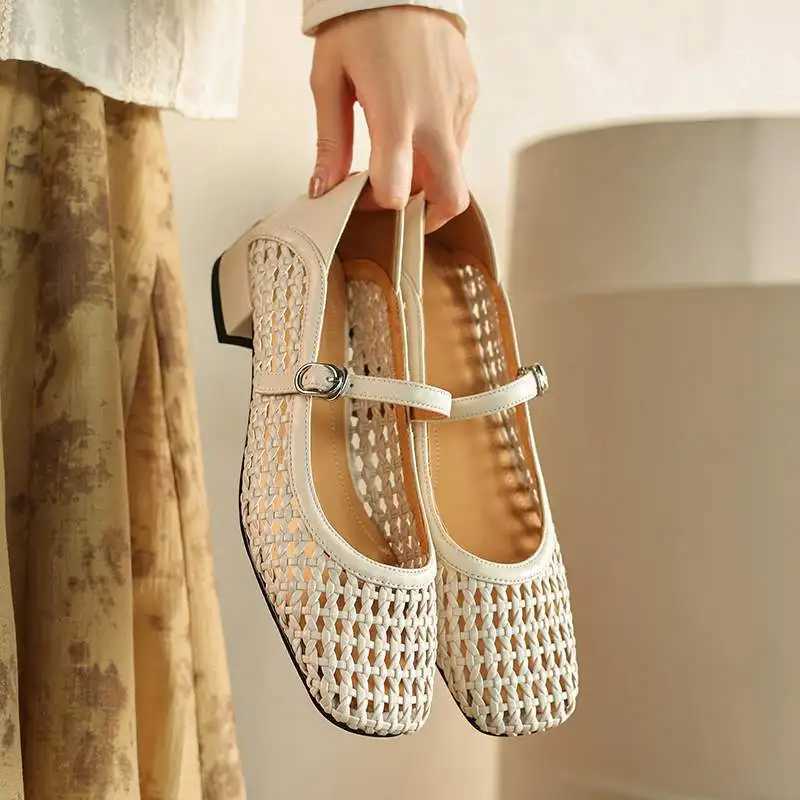 Krazing Pot Fashion Breathable Square Toe Med Heels Summer Shoes Sweet Concise Mary Janes Office Lady Elegant Women Pumps C260321