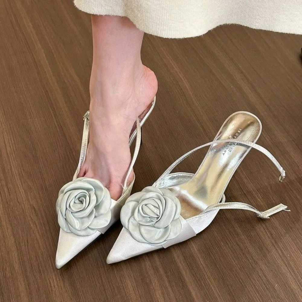 New Flower Sexy Sandals Women Pointed Toe High Heels Shoes Fashion Summer Dress Eleglant Slippers Stilettos Mujer Slides Pumps C260321