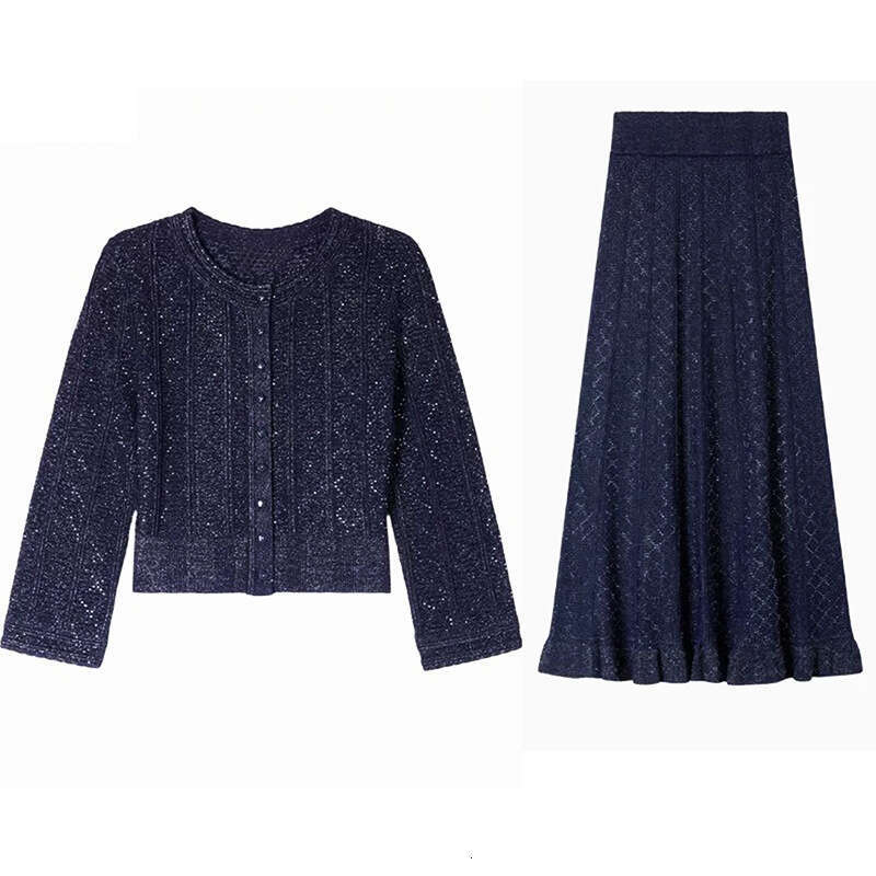 2026 Spring New Ultra Fine Sparkling Hollow Rhinestone Decorative Lined X21 Cardigan Women's Skirt Set
