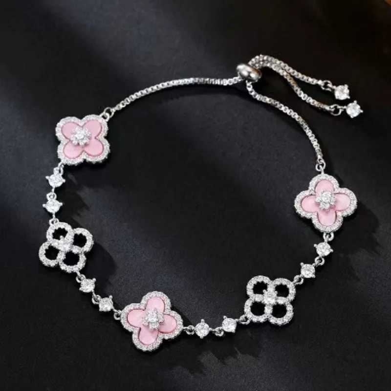 Shell Stone Crystal Flower Shaped Handmade Light Luxury Cherry Blossom Pink Imitation Beinu Lucky Hand Chain H260321 - view 6