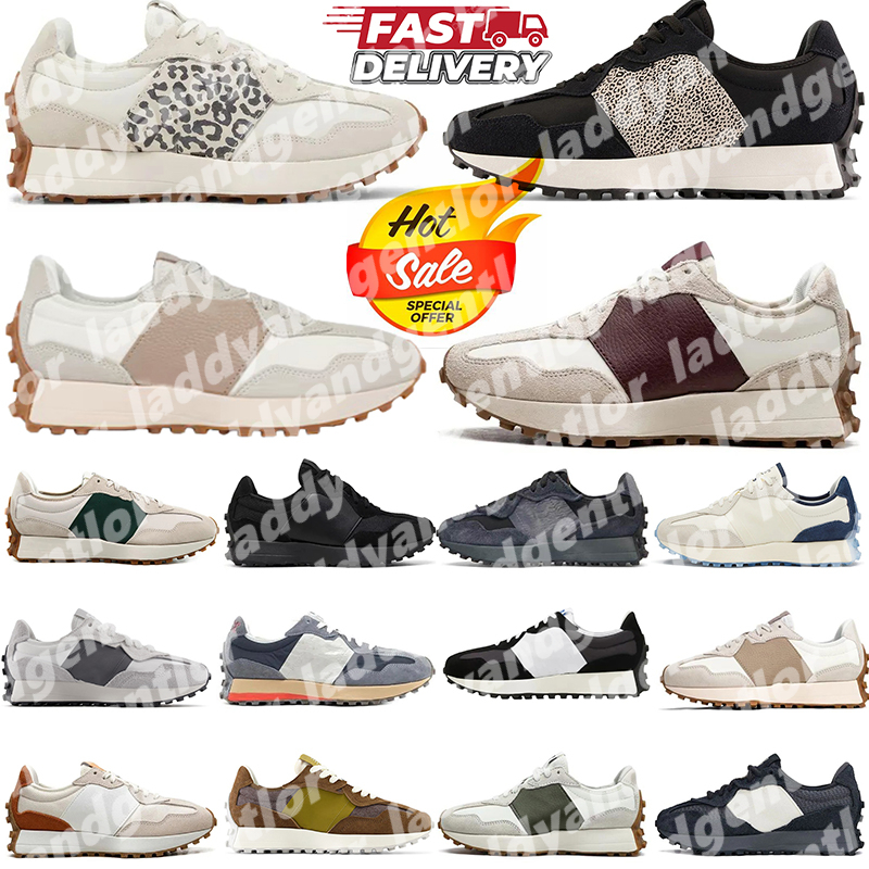 Free Shipping Unisex Designer 327 Running Sneakers White Black Pink Stone Grey Dark Navy Canvas Leather Outdoor Athletic Casual Sneakers