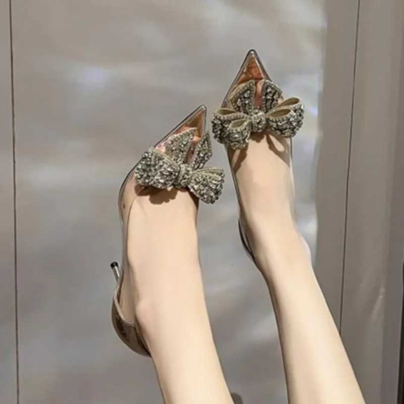 Pointed Crystal Fairy Ladies Wind Sandals Rhinestone Butterfly-knot Transparent High Heel Pumps Women Fashion Dress Shoes C260321