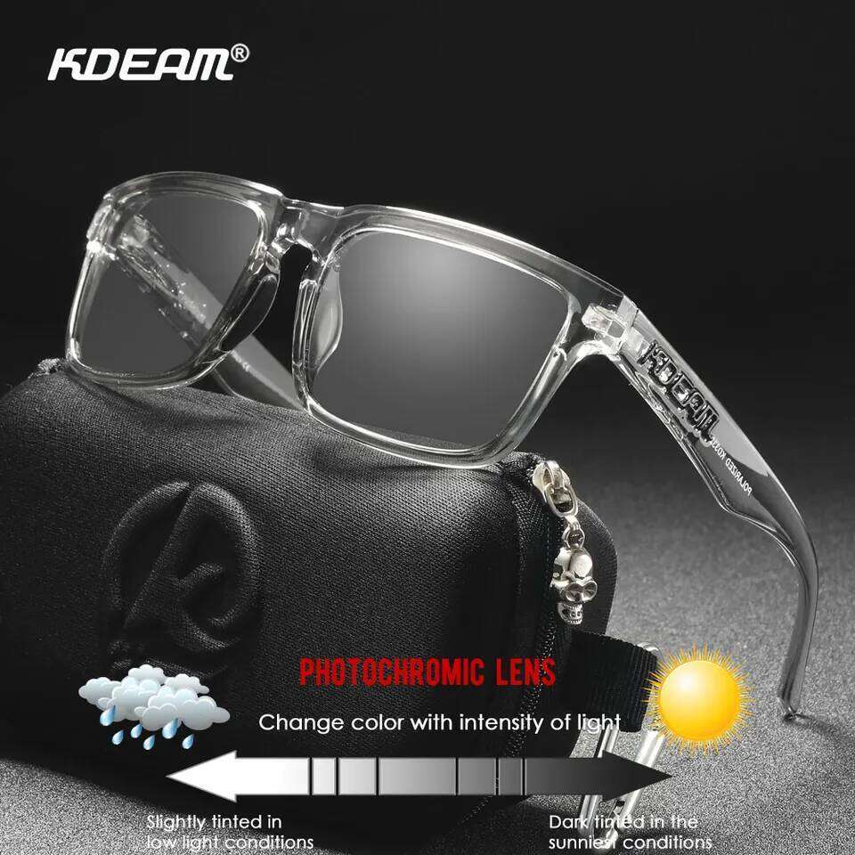 KDEAM Photochromic And Sunglasses Men Category 3 Polarized Sun Glasses Women Unique Frame Surface Eyewear With Case 26Y0321