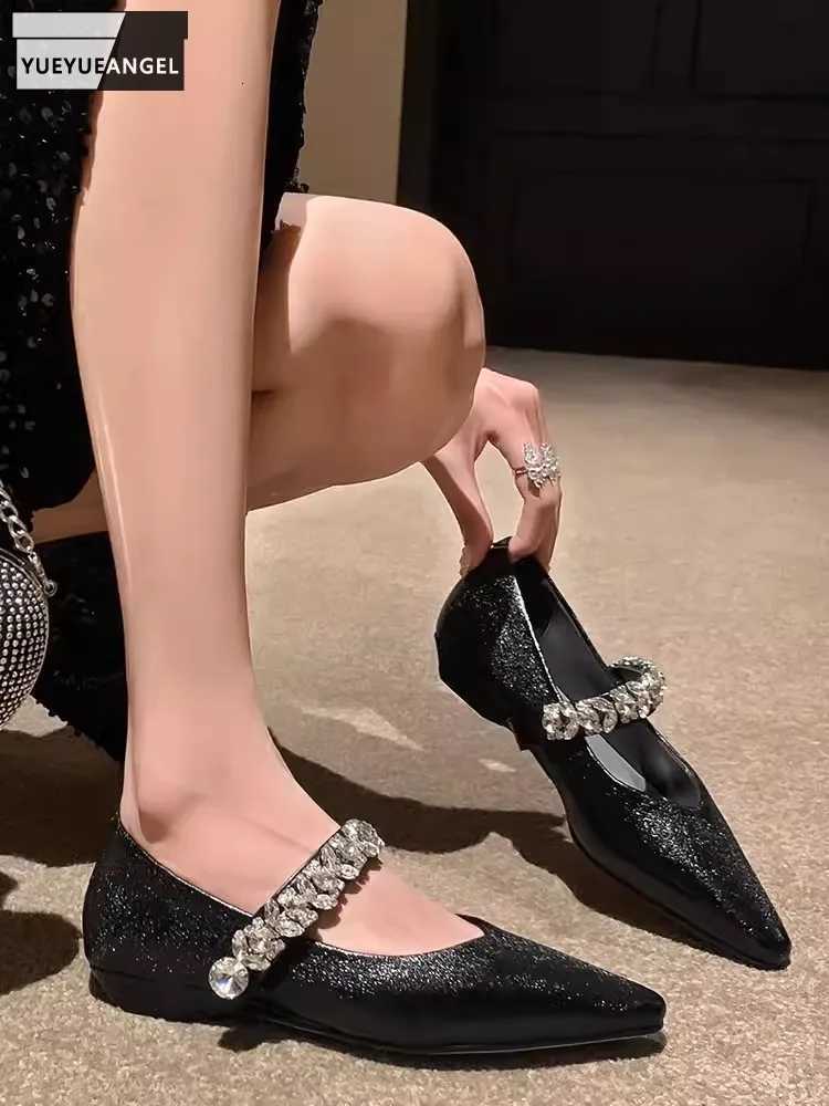 Diamonds Women Pumps 2024 New Spring Summer Split Leather Fashion Versatile Pointed Toe Shoes Elegant Office Ladies Flat Shoes C260321