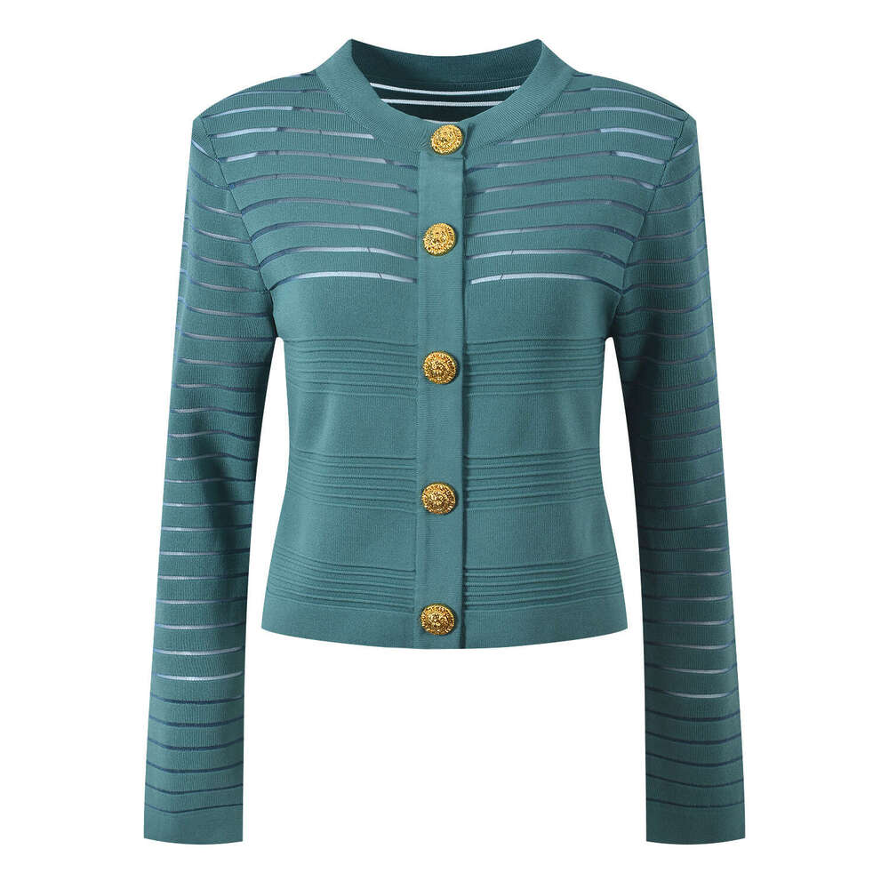 2026 Spring New Designer Elegant Metal Buckle Round Neck Knitted Cardigan S6 Coat Fashion Versatile Top