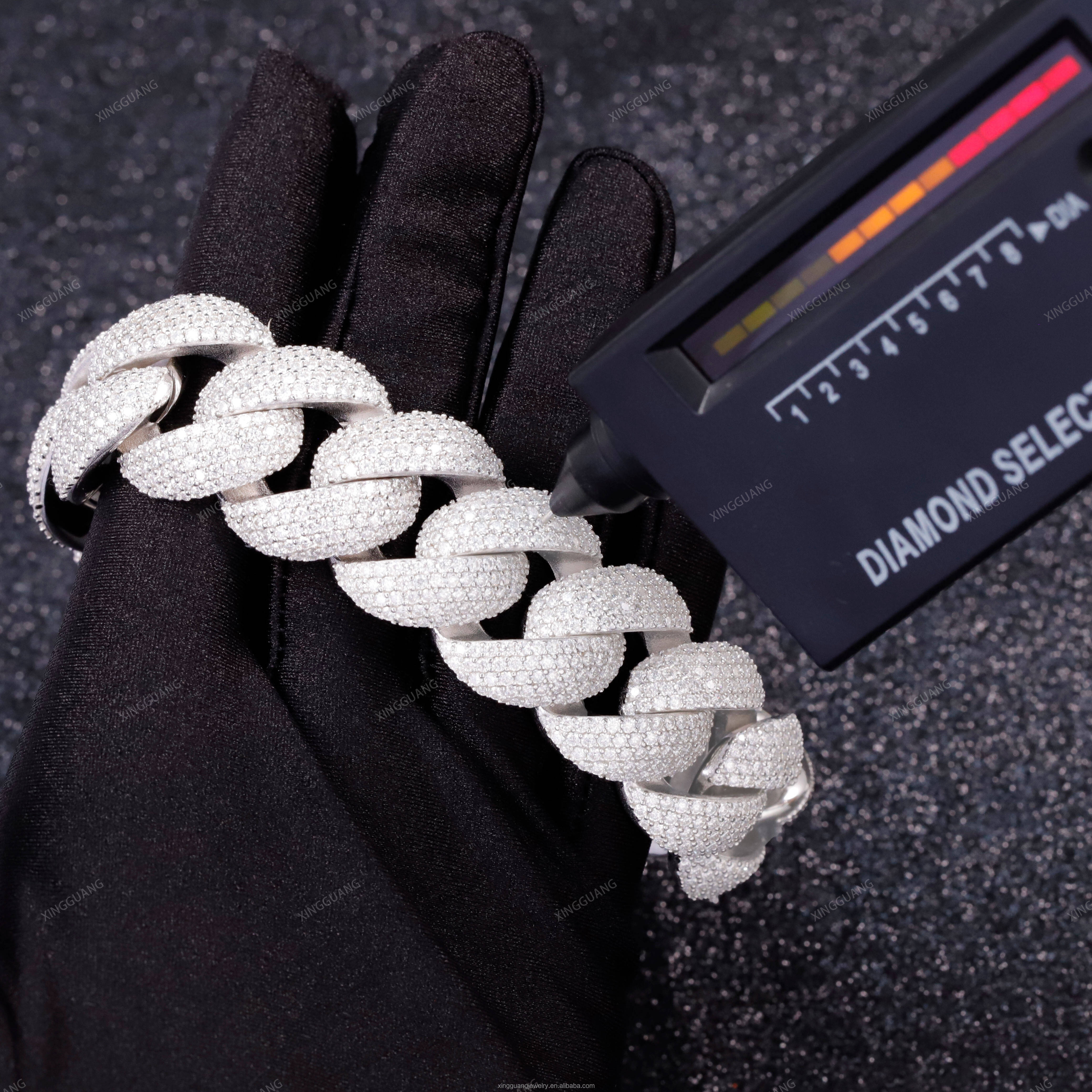 Hot-sale 22mm Iced Out Moissanite Chains Necklace S925 Silver VVS Moissanite Cuban Link Chains Fine Jewelry Necklaces