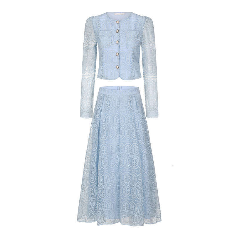 Designer French Elegant Girl Evening A14 Dress Light Luxury Social Celebrity Long Sleeve Pearl Embroidery Lace Dress Set