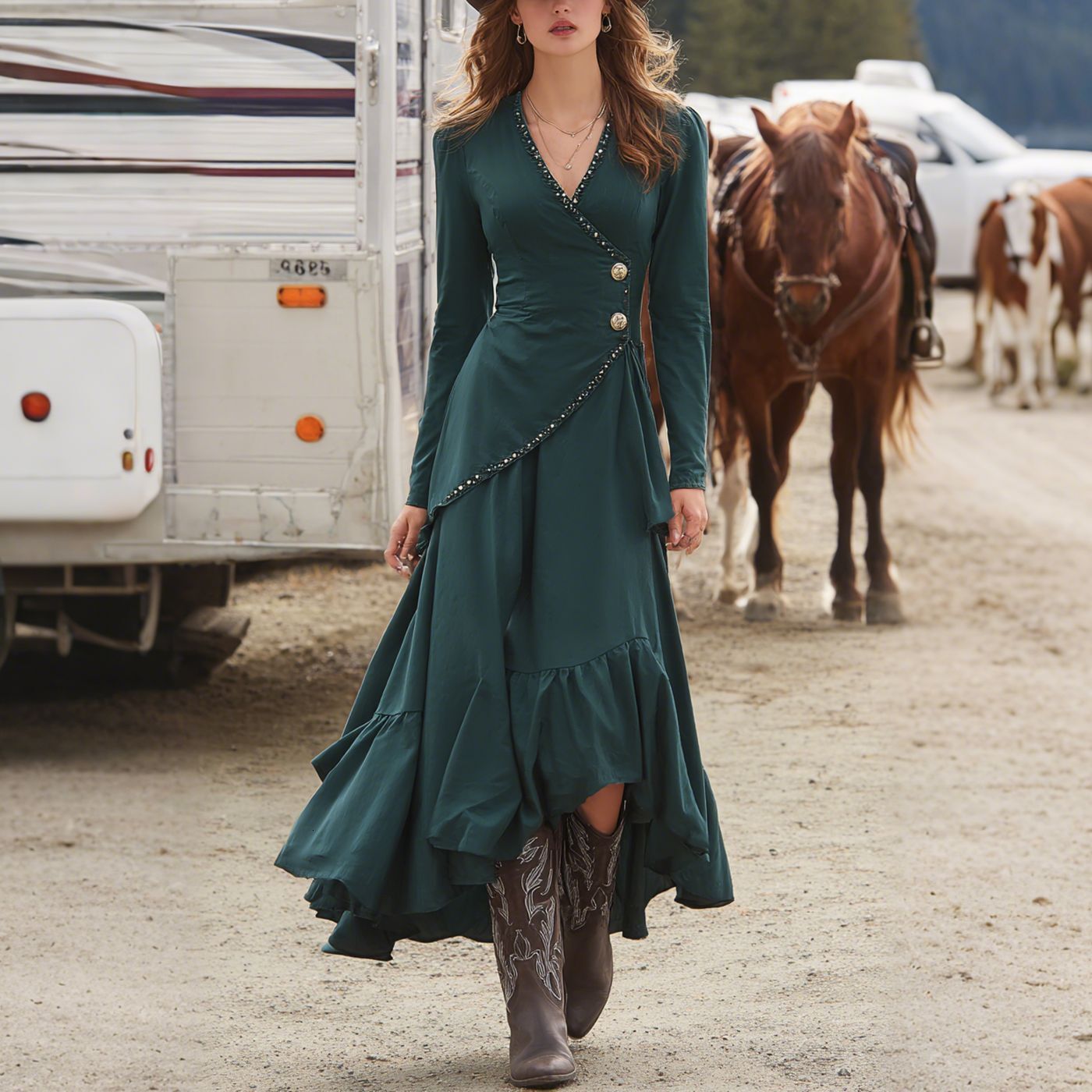 European Size Spring New French High-fashion Elegant Women's Casual V-neck Designer Dress Long-sleeve Dress
