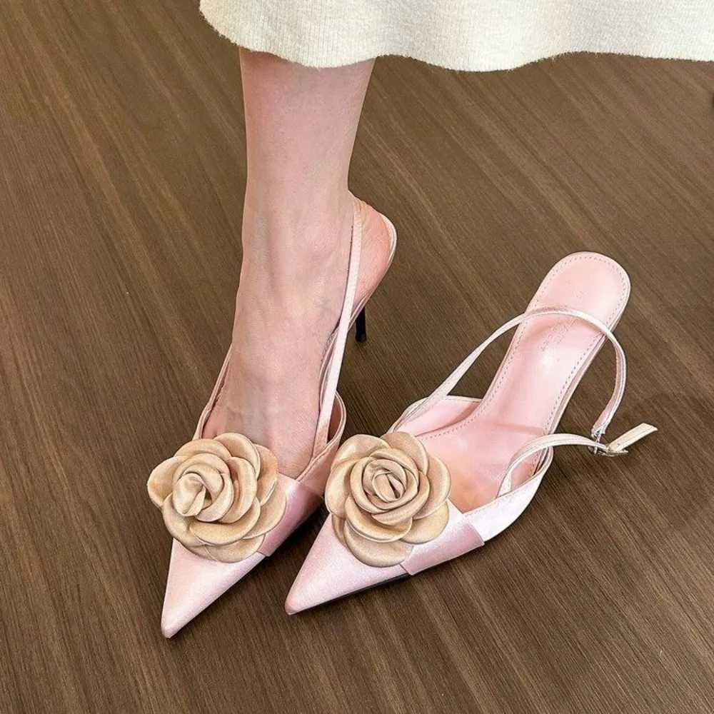 New Flower Sexy Sandals Women Pointed Toe High Heels Shoes Fashion Summer Dress Eleglant Slippers Stilettos Mujer Slides Pumps C260321