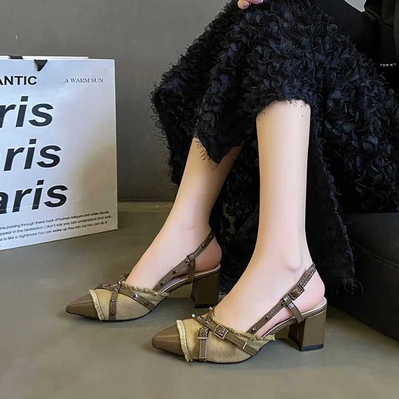 Sexy high heels womens pointed toe patchwork open-heel sandals 2025 summer fashionable casual party womens shoes C260321