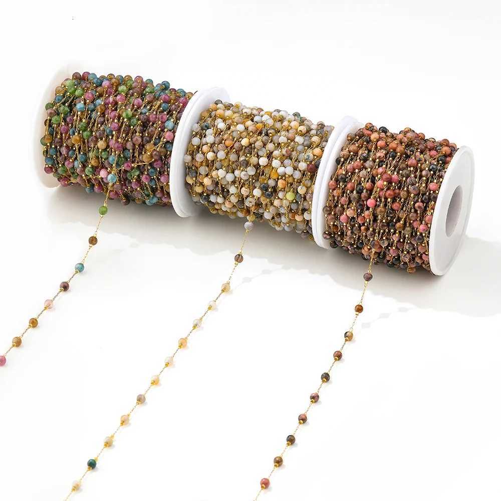 1 Meter Gold Plated Stainless Steel 4mm Beads Natural Stone Chains for DIY Women Jewelry Making Earrings Necklace Findings Bulk H260321 - view 3