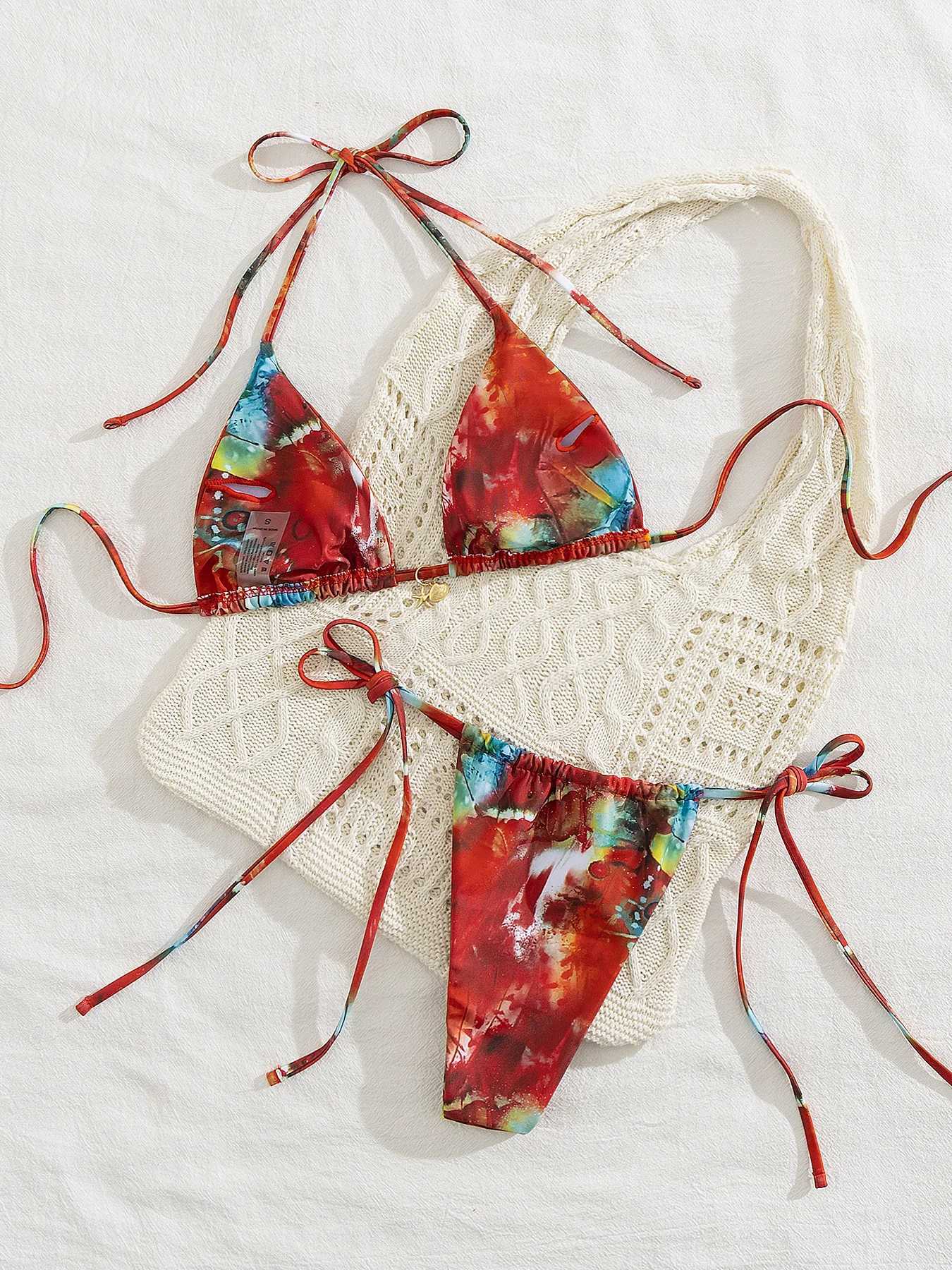 2025 Trend Trangle Stripped Micro Bikini Set Women Swimsuit Sexy Fashion Lady Biquini Swimwear Vacation Beachwear Female Clothes M260321