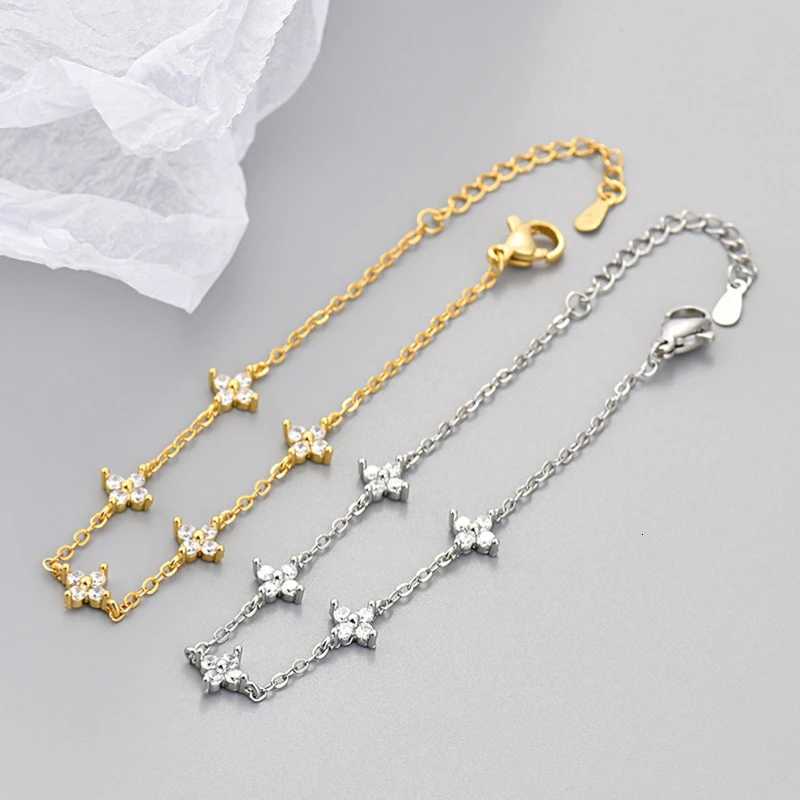 925 Silver Plated Cz Flower for Women Shiny Zircon Flower Adjustable Link Chain Cute Dainty Jewelry H260321 - view 7