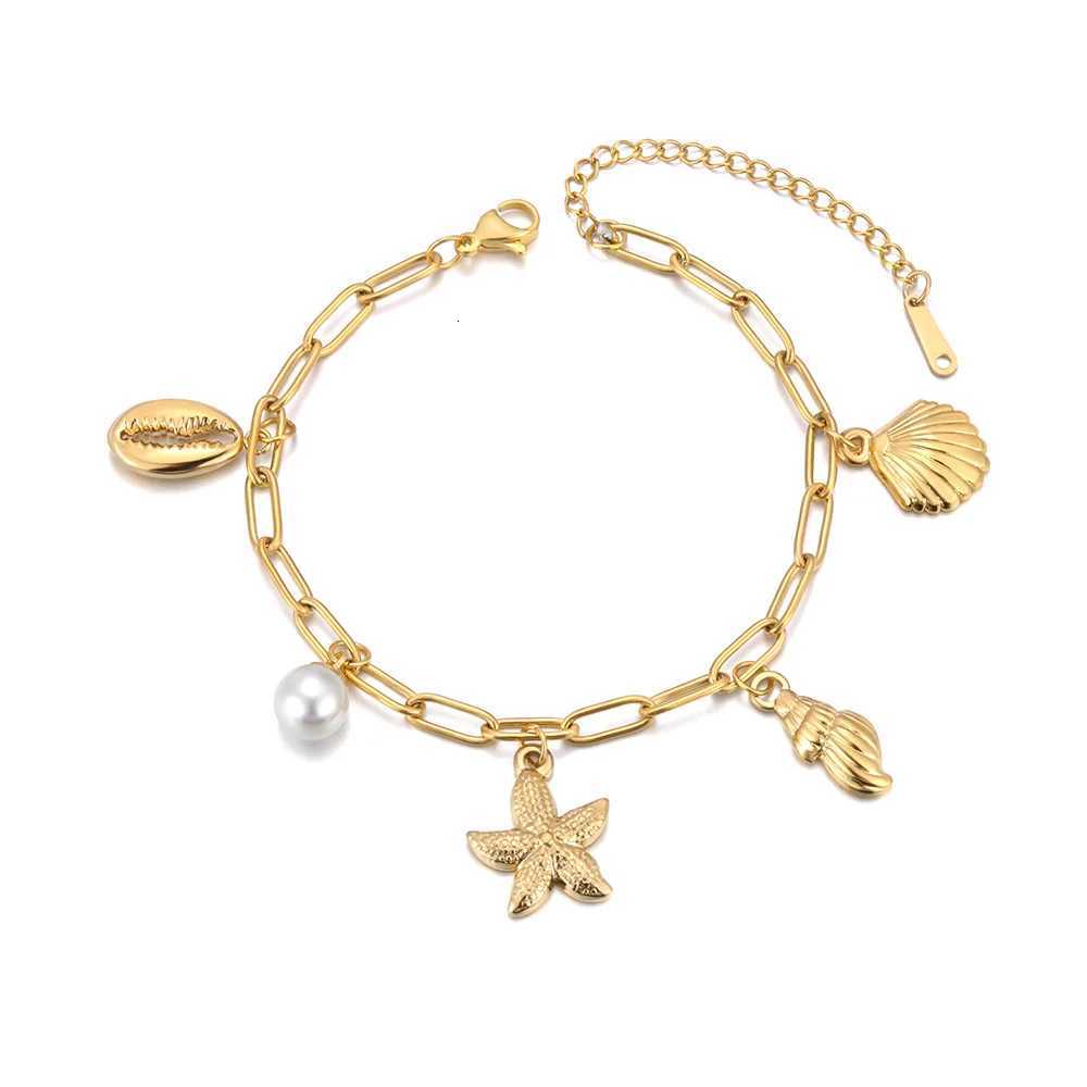 JeeMango Womens Gold Plated Sea Stainless Steel Conch Shell Starfish Charm Jewelry Waterproof Fashion Bangle B25060 H260321 - view 3