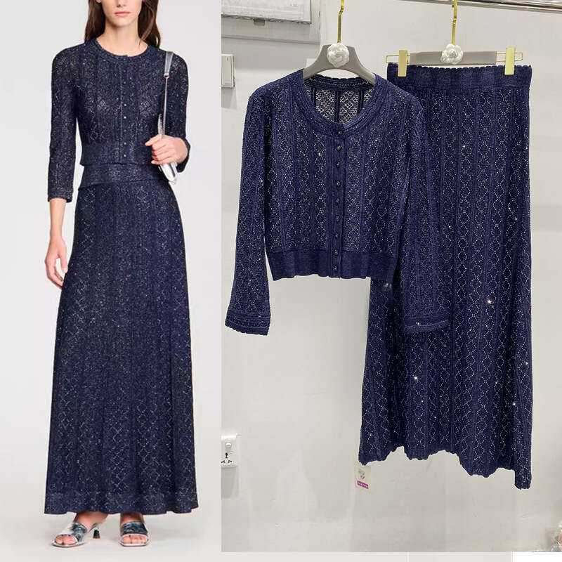 Designer's high-quality rhinestone hollowed out details women's A14 clothing 2026 spring/summer thin edition