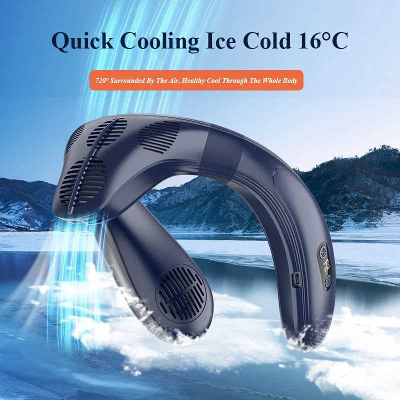 2024 New Neck Air Conditioner Portable Neck Fan Rechargeable Semiconductor Cooling Bladeless Fan Wearable Cooler multi purpose H260321