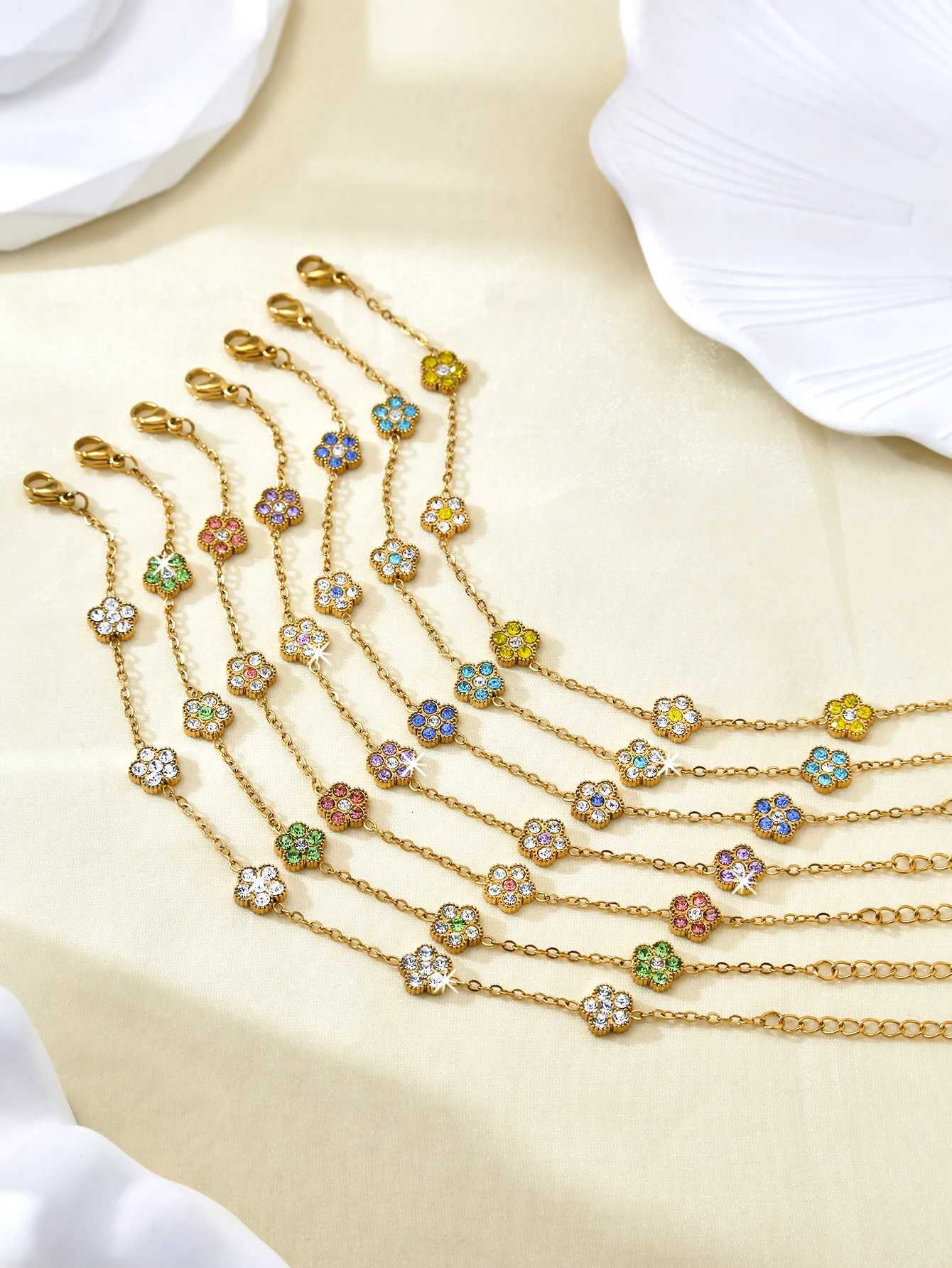 Temperament Delicate Sweet Romantic Stainless Steel 18K Gold-Plated Dopamine Colorful Diamonds Small Flower Female H260321 - view 5