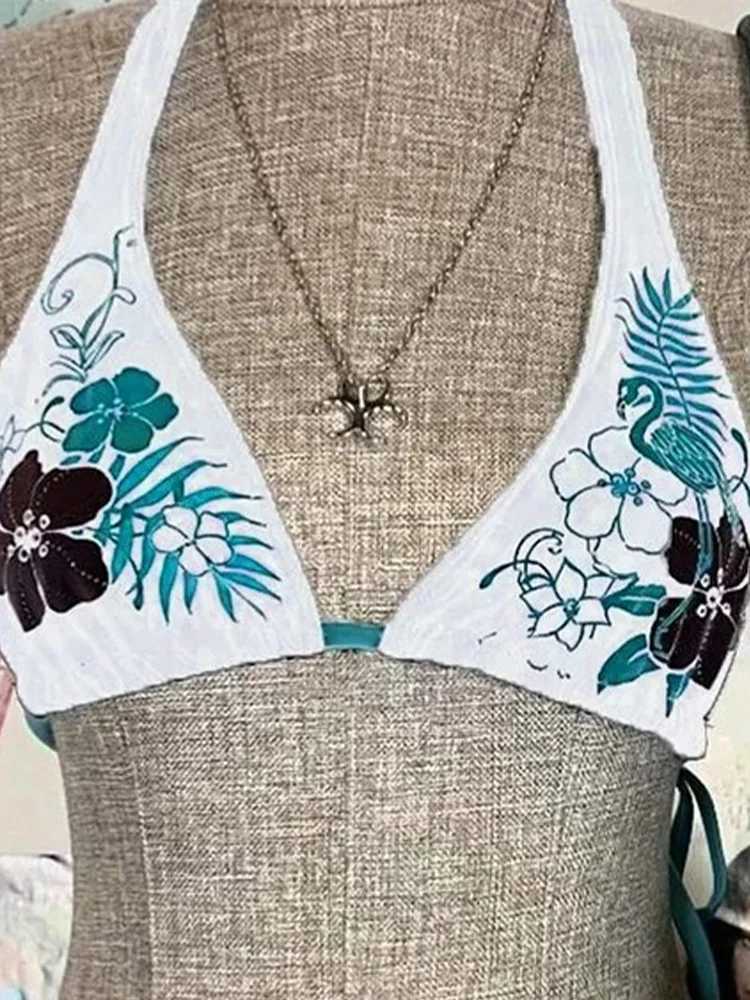 Vzvn Sexy Printed Lace Naked Bikini 2 Pieces Set Womens Swimwear Slit Beach Bikini 2026 New Summer Swimwear Bikinis Set M260321