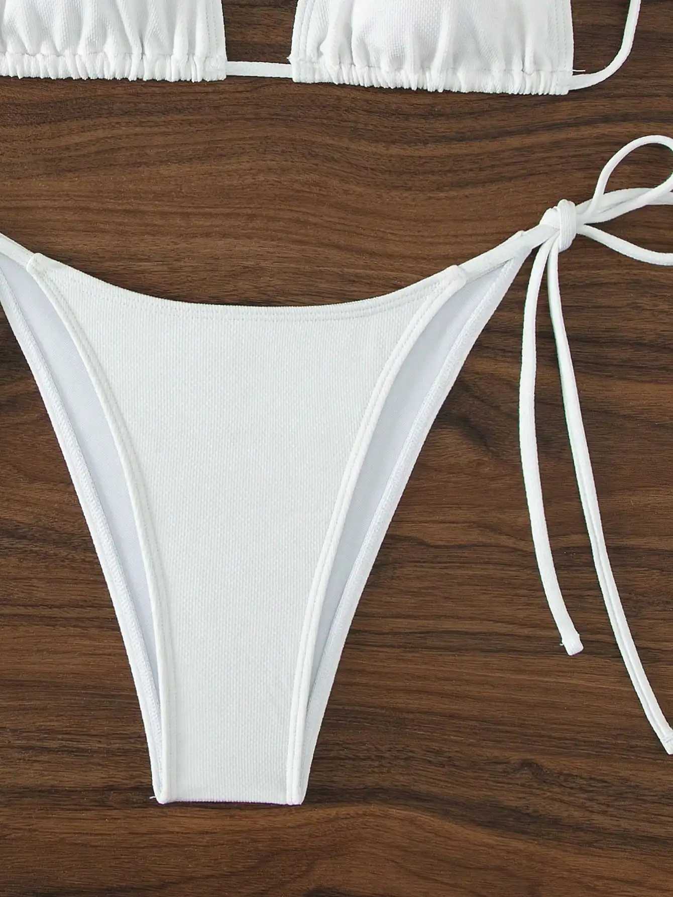 Summer white pure simple front-tie bikini swimsuit set M260321