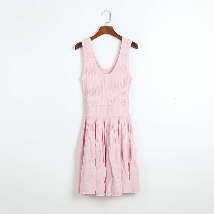 2026 summer new k30 designer pink sleeveless vertical striped knitted slim fit dress for casual wear and dating