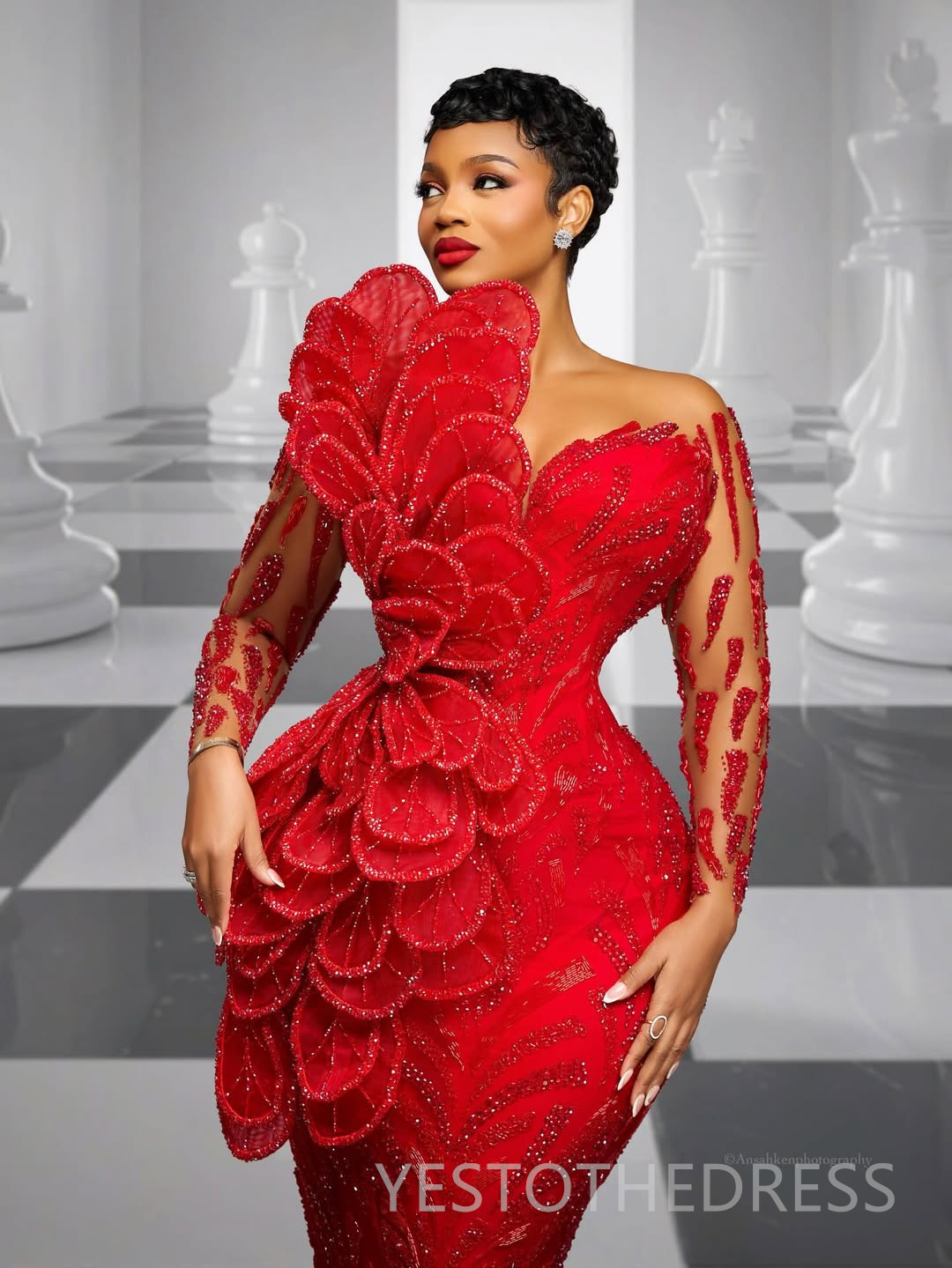 2026 Aso Ebi Red Prom Dress Mermaid Evening Dresses Formal Gowns For Black Women Sheer Neck Illusion Beaded Lace Crystals Flora Birthday Second Recept