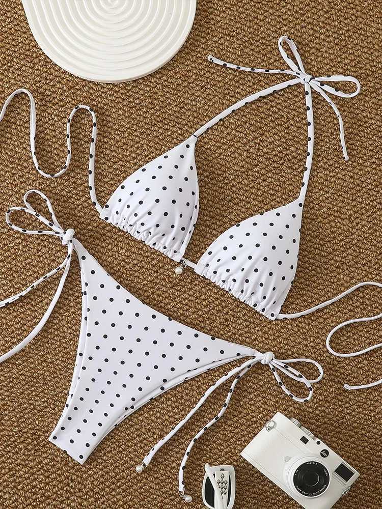Vzvn 2026 Women Swimsuit Sexy Pearl Micro Bikinis Sets Dot Print Female Swimwear for Woman Bathing Suits Beachwear Trend Bikinis M260321
