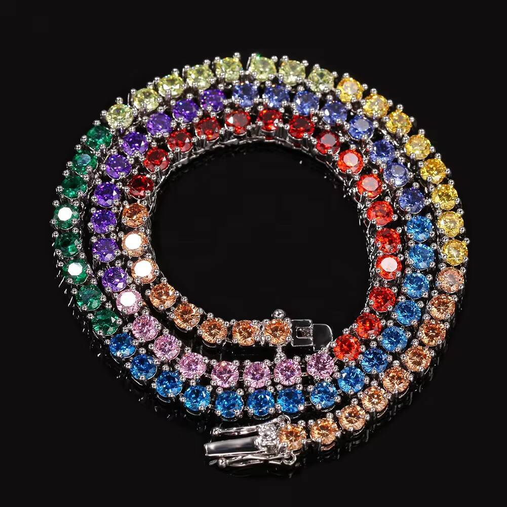 Women Men Iced Out Rainbow Choker 4mm Tennis Necklace Multi Colored Chain CZ Jewelry Initial Charm Custom Necklace