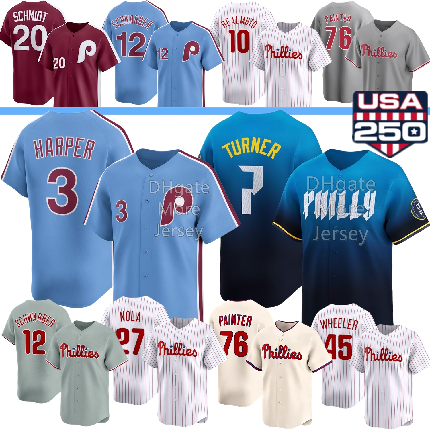 Philadelphia PhilliesS Baseball Jersey Bryce Harper Andrew Painter Trea Turner J. T. Realmuto Miller Kyle Schwarber Adolis Garcia Wheeler Crawford Nola Utley Custom