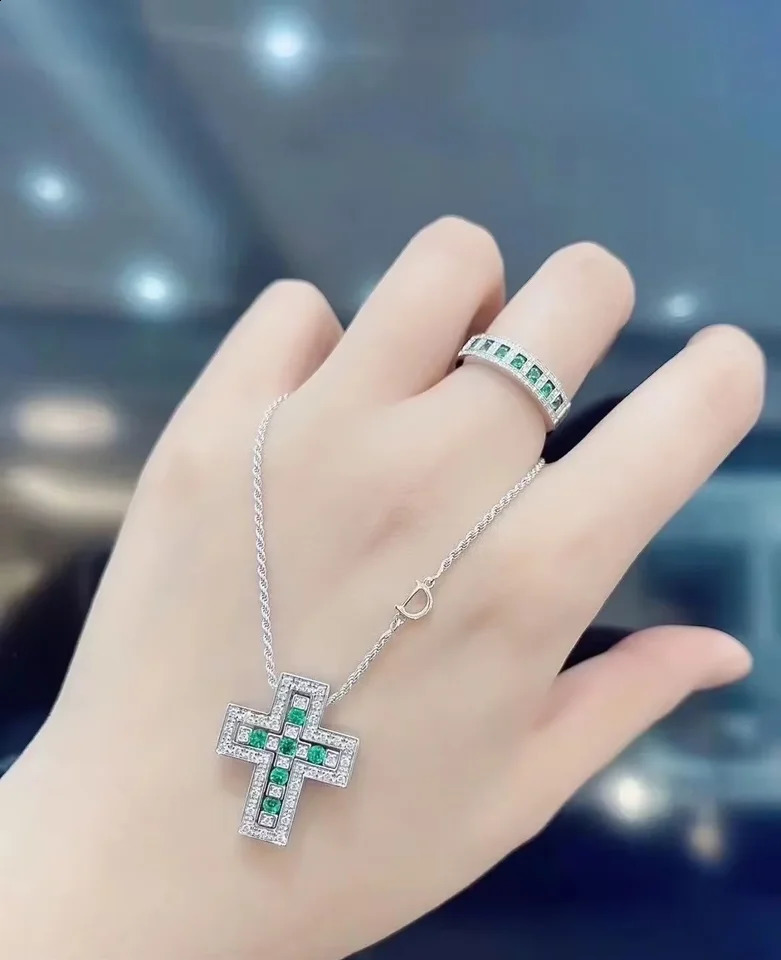 Double Layer Cross Necklace 925 Sterling Silver Full Pave Lab-Grown Diamonds Pendant For Women Fine Jewelry Wedding Party 260311 - view 6