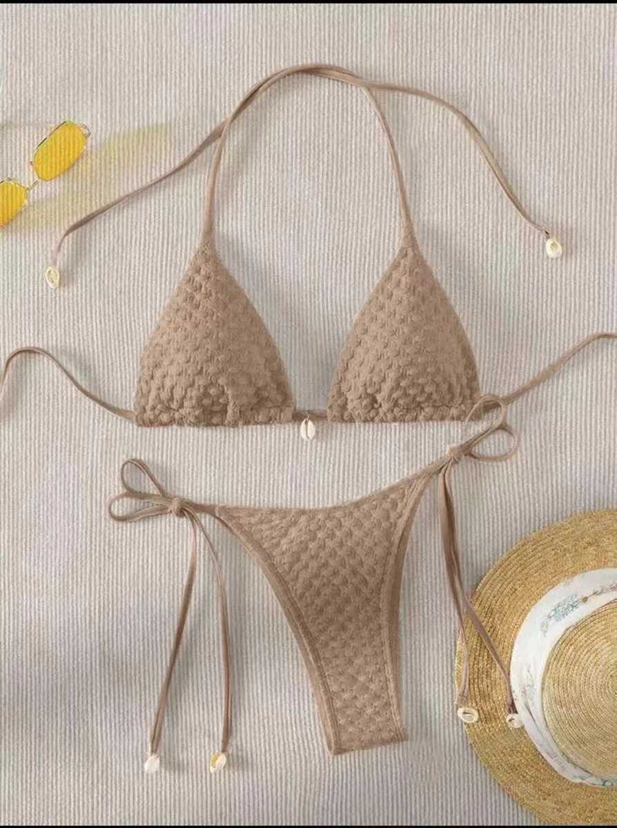 Fashion Sexy Shell Push Up Bikini Set White Black Tie Side Micro Triangle Swimwear for Girl Women M260321