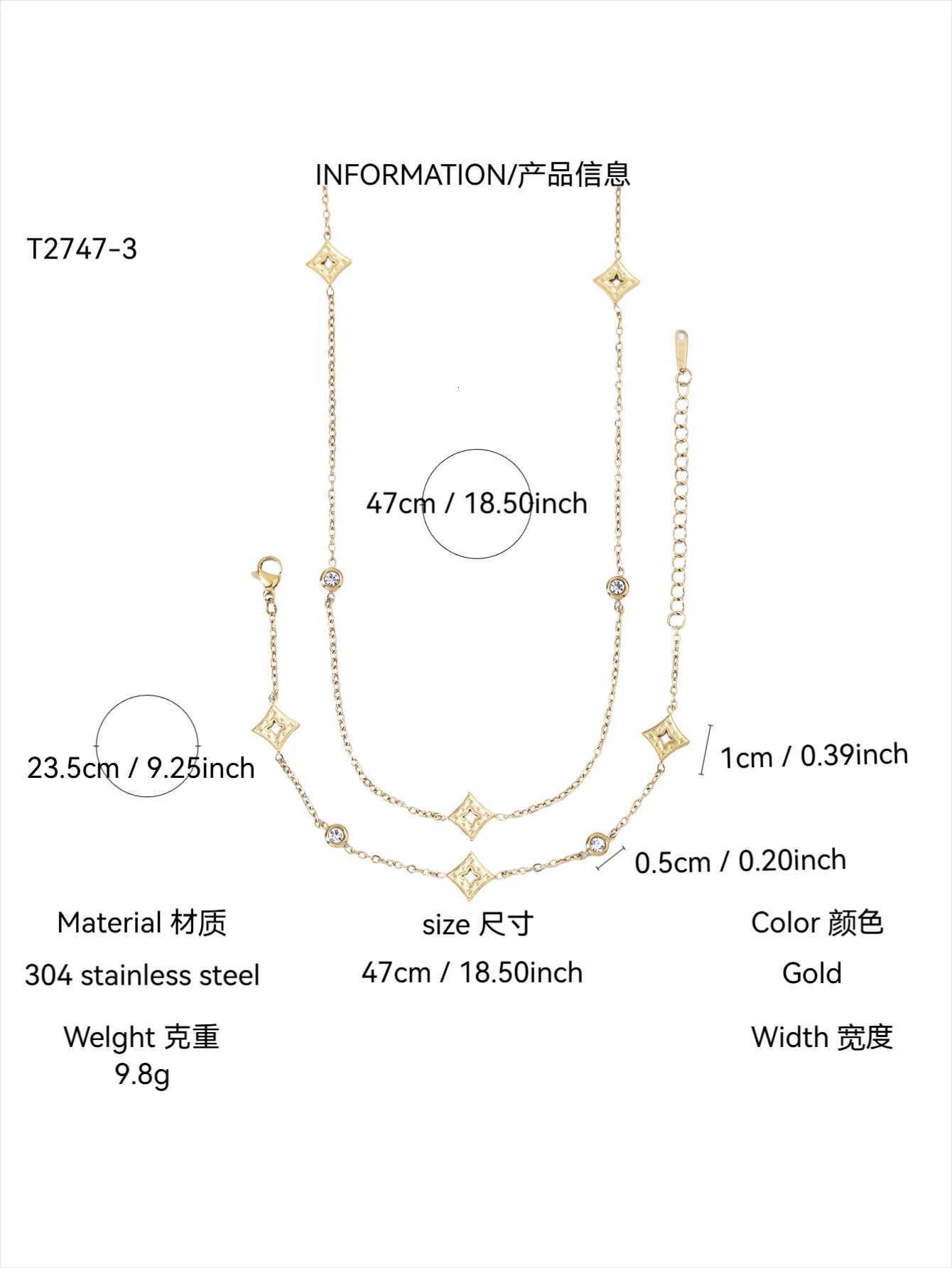 1Pcs Fashion Commuter Light Luxury Charm Stainless Steel 18K Gold-Plated Rhombus Cross Pendant Lockbone Chain Women H260321 - view 7