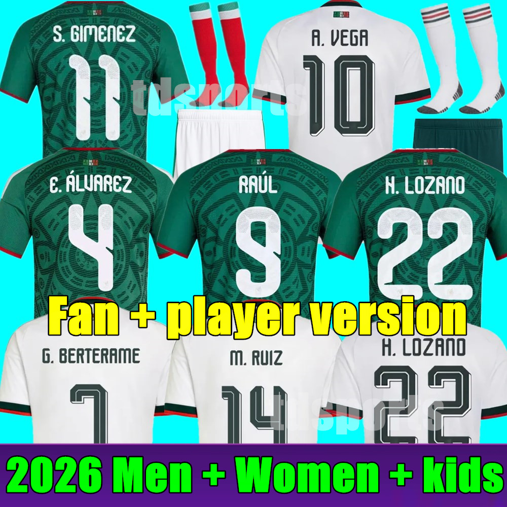 2026 Green Mexico Soccer Jerseys Home away jersey A.VEGA C.HUERTA L.ROMO RAUL Foootball Shirts Men women kids kit goalkeeper Fans player version Training uniform