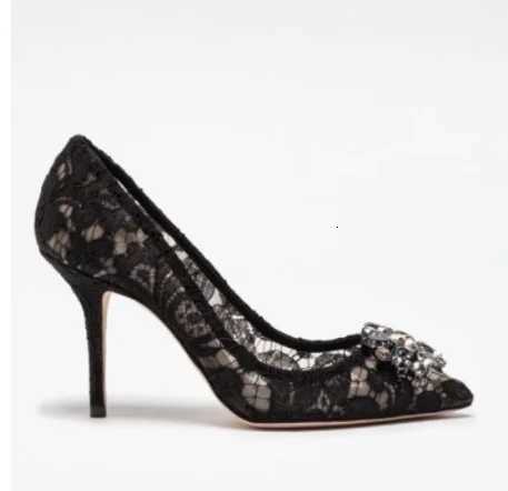 Fashion Style Pointed Toe Lace Rhinestone High Heels 6CM or 95CM Wedding Shoes Comfortable Work Shoes Crystal Women Shoes C260321