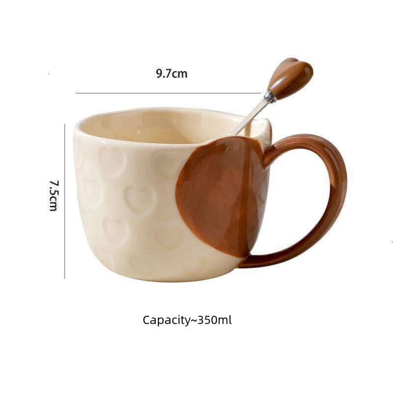 Drinkware ceramic mugs thermos cup style 350ml heart pattern love couple mug for Valentine handheld gift drinking utensils