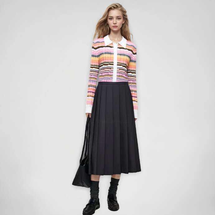 2026 High end Spring and Autumn Elegant Women's Pink S6 Collar Long Sleeve Single breasted Tencel Cotton Knitted Sweater