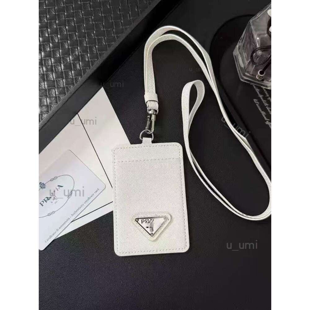 Saffiano Leather Card Holder With Lanyard Triangle Accent designer card holder For Women Full Color Selection