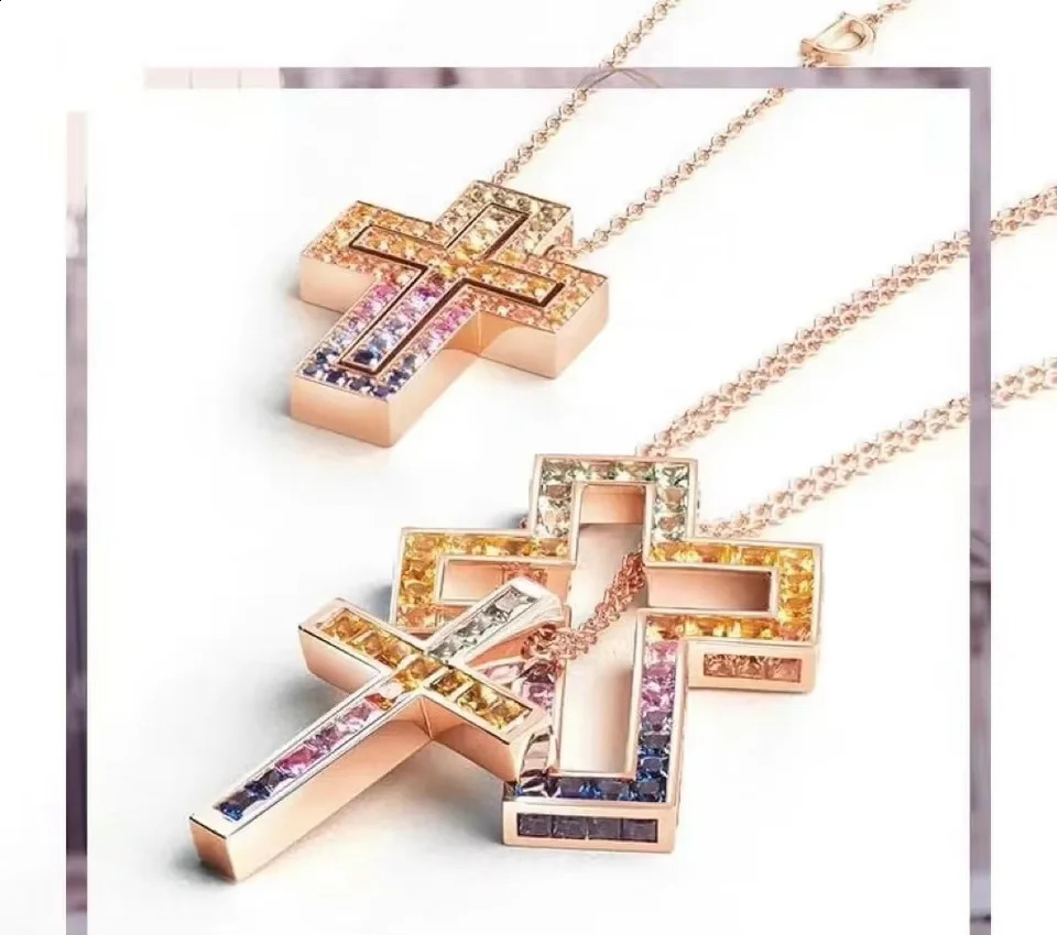 Double Layer Cross Necklace 925 Sterling Silver Full Pave Lab-Grown Diamonds Pendant For Women Fine Jewelry Wedding Party 260311 - view 4